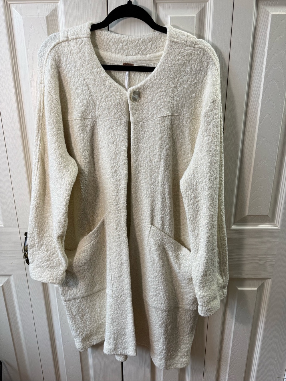 Free People Cream Boucle Longline Cardigan Coat Textured Oversized Size Medium